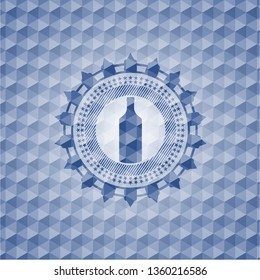 bottle icon inside blue badge with geometric pattern.