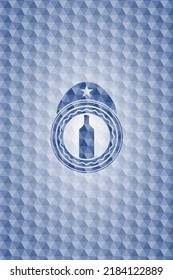 icono del frasco dentro de la placa azul con fondo de patrón geométrico. 