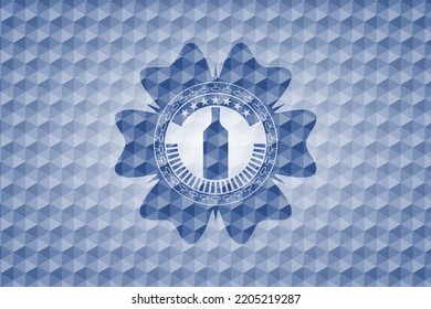 bottle icon inside blue badge with geometric background. 