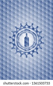 bottle icon inside blue polygonal badge.