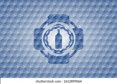 bottle icon inside blue polygonal badge.