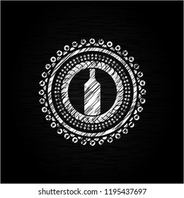 bottle icon inside chalk emblem written on a blackboard