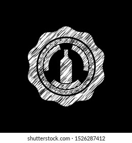 bottle icon inside chalk emblem written on a blackboard