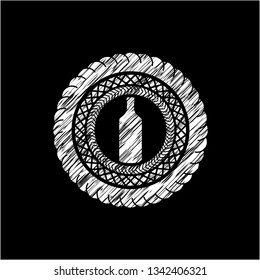 bottle icon inside chalkboard emblem on black board