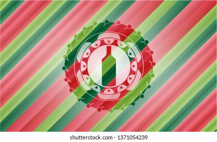 bottle icon inside christmas colors emblem.