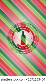 bottle icon inside christmas colors badge.