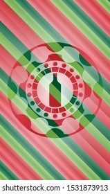 bottle icon inside christmas colors badge.