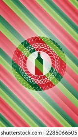 bottle icon inside christmas emblem background. 