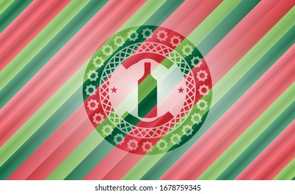 bottle icon inside christmas style emblem.