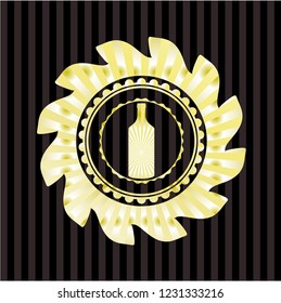 bottle icon inside golden emblem or badge
