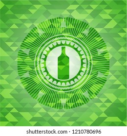 bottle icon inside green emblem with mosaic background