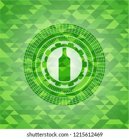 bottle icon inside green emblem with mosaic ecological style background