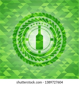bottle icon inside green emblem with mosaic ecological style background