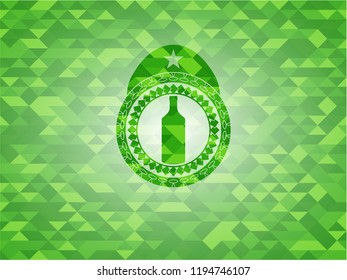 bottle icon inside green mosaic emblem