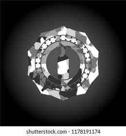 bottle icon inside grey camo emblem