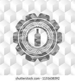 bottle icon inside grey emblem with cube white background