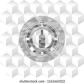 bottle icon inside grey emblem. Retro with geometric cube white background