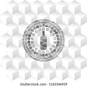 bottle icon inside grey emblem with cube white background