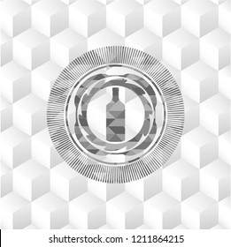 bottle icon inside grey emblem. Vintage with geometric cube white background