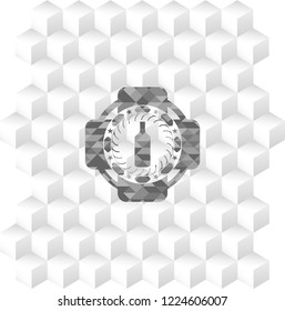 bottle icon inside grey icon or emblem with geometric cube white background