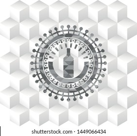 bottle icon inside grey emblem. Vintage with geometric cube white background