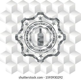 bottle icon inside grey icon or emblem with geometric cube white background