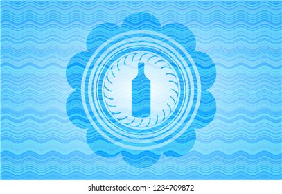 bottle icon inside light blue water wave emblem background.