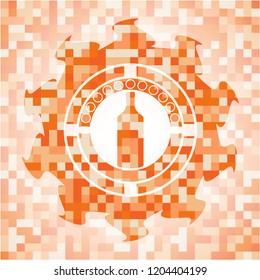 bottle icon inside orange mosaic emblem with background