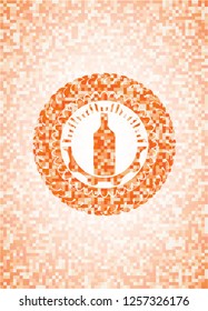 bottle icon inside orange mosaic emblem with background
