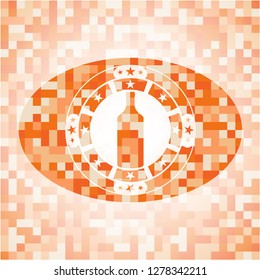 bottle icon inside orange mosaic emblem with background