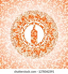 bottle icon inside orange mosaic emblem