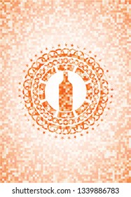 bottle icon inside orange mosaic emblem with background