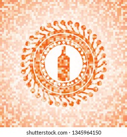 bottle icon inside orange mosaic emblem with background