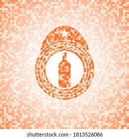 bottle icon inside orange mosaic emblem with background. 
