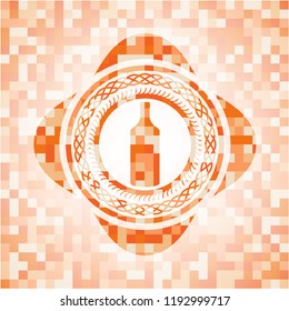 bottle icon inside orange tile background illustration. Square geometric mosaic seamless pattern with emblem inside.