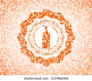 bottle icon inside orange tile background illustration. Square geometric mosaic seamless pattern with emblem inside.