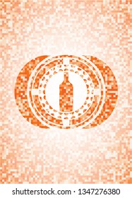bottle icon inside orange tile background illustration. Square geometric mosaic seamless pattern with emblem inside.