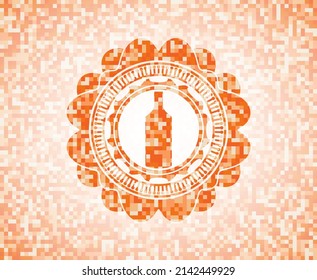 bottle icon inside orange tile background illustration. Square geometric mosaic seamless pattern with emblem inside. 