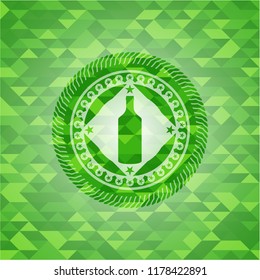 bottle icon inside realistic green mosaic emblem