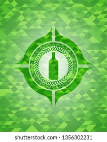 bottle icon inside realistic green mosaic emblem