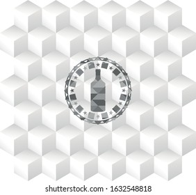 bottle icon inside realistic grey emblem with cube white background