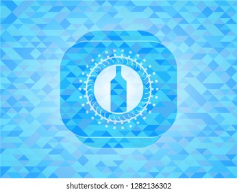 bottle icon inside realistic sky blue mosaic emblem