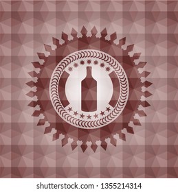 bottle icon inside red emblem with geometric pattern. Seamless.