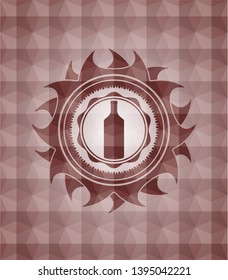 bottle icon inside red emblem with geometric pattern background. Seamless.
