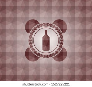 bottle icon inside red emblem with geometric pattern. Seamless.