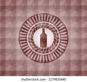bottle icon inside red seamless emblem with geometric pattern.