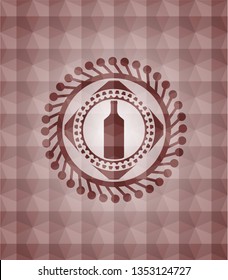 bottle icon inside red seamless emblem or badge with abstract geometric pattern background.