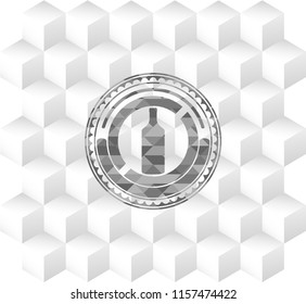 bottle icon inside retro style grey emblem with geometric cube white background