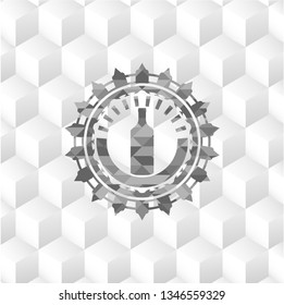 bottle icon inside retro style grey emblem with geometric cube white background