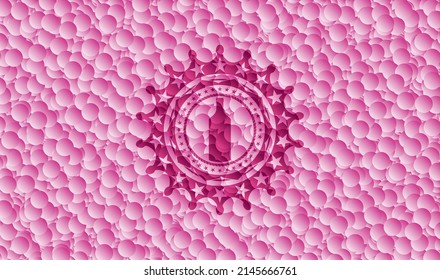 icono del frasco dentro del emblema rosa estilo retro con fondo de burbujas. Ilustración vectorial. Detallado. 